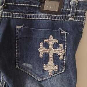 Iron Horse Blue‎ Jeans Denim Pants Embellish Rhinestone Boot Flare Wide Size 12